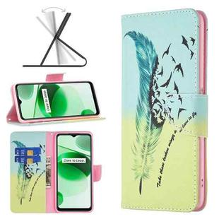 For OPPO Realme C35 Colored Drawing Pattern Leather Phone Case(Feather)