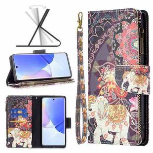 For Honor 50 / Huawei nova 9 Colored Drawing Pattern Zipper Leather Phone Case(Flower Elephants)