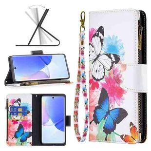 For Honor 50 / Huawei nova 9 Colored Drawing Pattern Zipper Leather Phone Case(Two Butterflies)