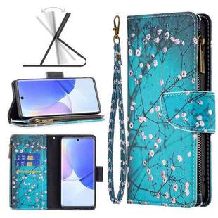 For Honor 50 / Huawei nova 9 Colored Drawing Pattern Zipper Leather Phone Case(Plum Blossom)