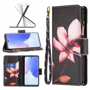 For Honor 50 / Huawei nova 9 Colored Drawing Pattern Zipper Leather Phone Case(Lotus)