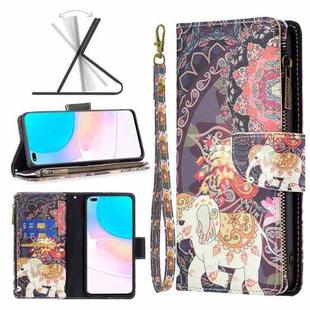 For Honor 50 Lite / Huawei nova 8i Colored Drawing Pattern Zipper Leather Phone Case(Flower Elephants)