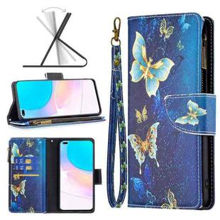 For Honor 50 Lite / Huawei nova 8i Colored Drawing Pattern Zipper Leather Phone Case(Gold Butterfly)