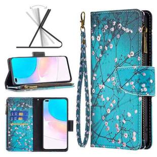 For Honor 50 Lite / Huawei nova 8i Colored Drawing Pattern Zipper Leather Phone Case(Plum Blossom)