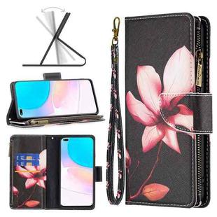 For Honor 50 Lite / Huawei nova 8i Colored Drawing Pattern Zipper Leather Phone Case(Lotus)