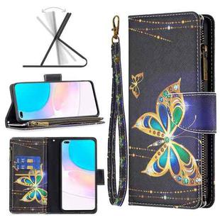 For Honor 50 Lite / Huawei nova 8i Colored Drawing Pattern Zipper Leather Phone Case(Big Butterfly)