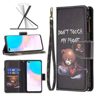 For Honor 50 Lite / Huawei nova 8i Colored Drawing Pattern Zipper Leather Phone Case(Bear)