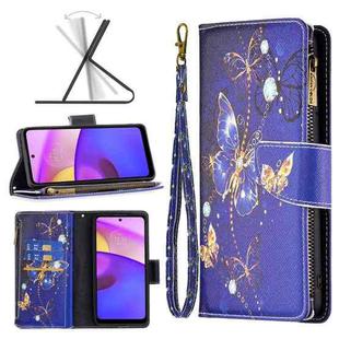 For Motorola Moto E40 / E30 Colored Drawing Pattern Zipper Leather Phone Case(Purple Butterfly)