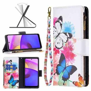 For Motorola Moto E40 / E30 Colored Drawing Pattern Zipper Leather Phone Case(Two Butterflies)