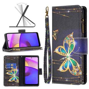 For Motorola Moto E40 / E30 Colored Drawing Pattern Zipper Leather Phone Case(Big Butterfly)