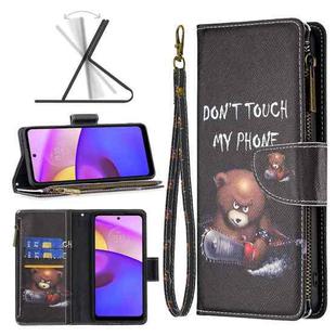 For Motorola Moto E40 / E30 Colored Drawing Pattern Zipper Leather Phone Case(Bear)