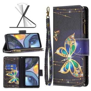 For Motorola Moto G22 Colored Drawing Pattern Zipper Leather Phone Case(Big Butterfly)