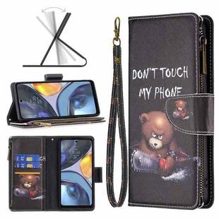 For Motorola Moto G22 Colored Drawing Pattern Zipper Leather Phone Case(Bear)