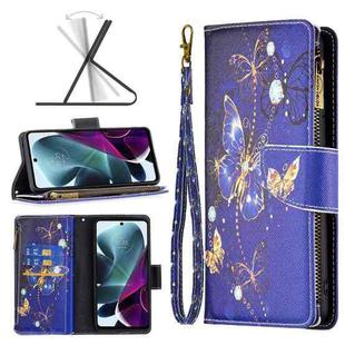 For Motorola Moto G200 5G / Edge S30 5G Colored Drawing Pattern Zipper Leather Phone Case(Purple Butterfly)
