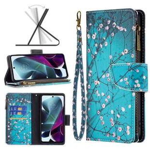 For Motorola Moto G200 5G / Edge S30 5G Colored Drawing Pattern Zipper Leather Phone Case(Plum Blossom)