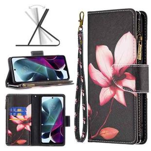 For Motorola Moto G200 5G / Edge S30 5G Colored Drawing Pattern Zipper Leather Phone Case(Lotus)