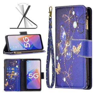 For OPPO A96 5G Colored Drawing Pattern Zipper Leather Phone Case(Purple Butterfly)