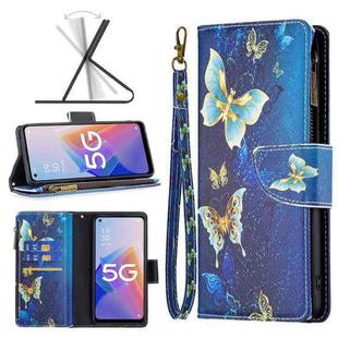 For OPPO A96 5G Colored Drawing Pattern Zipper Leather Phone Case(Gold Butterfly)