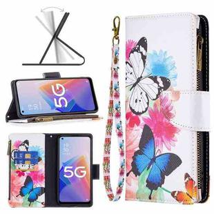 For OPPO A96 5G Colored Drawing Pattern Zipper Leather Phone Case(Two Butterflies)