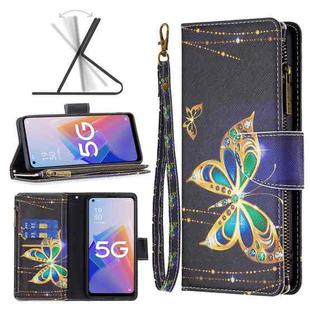 For OPPO A96 5G Colored Drawing Pattern Zipper Leather Phone Case(Big Butterfly)
