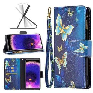 For OPPO Find X5 Colored Drawing Pattern Zipper Leather Phone Case(Gold Butterfly)