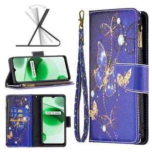 For OPPO Realme C35 Colored Drawing Pattern Zipper Leather Phone Case(Purple Butterfly)