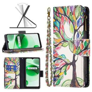 For OPPO Realme C35 Colored Drawing Pattern Zipper Leather Phone Case(Big Tre)