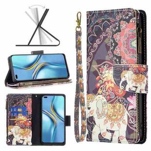 For Honor X20 Colored Drawing Pattern Zipper Leather Phone Case(Flower Elephants)