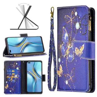 For Honor X20 Colored Drawing Pattern Zipper Leather Phone Case(Purple Butterfly)