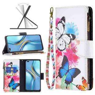 For Honor X20 Colored Drawing Pattern Zipper Leather Phone Case(Two Butterflies)