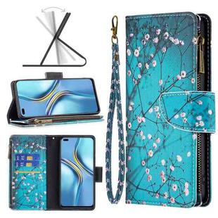 For Honor X20 Colored Drawing Pattern Zipper Leather Phone Case(Plum Blossom)