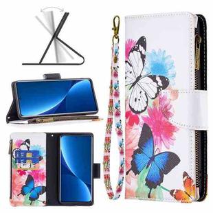 For Xiaomi 12 Pro Colored Drawing Pattern Zipper Leather Phone Case(Two Butterflies)