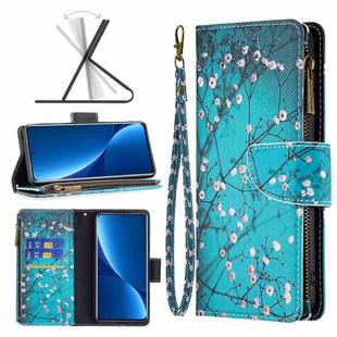 For Xiaomi 12 Pro Colored Drawing Pattern Zipper Leather Phone Case(Plum Blossom)