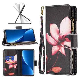 For Xiaomi 12 Pro Colored Drawing Pattern Zipper Leather Phone Case(Lotus)