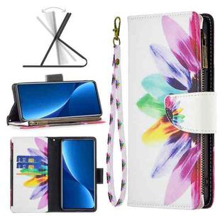 For Xiaomi 12 Pro Colored Drawing Pattern Zipper Leather Phone Case(Sun Flower)