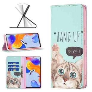 For Xiaomi Redmi Note 11 Pro International Colored Drawing Invisible Magnetic Leather Phone Case(Cat)