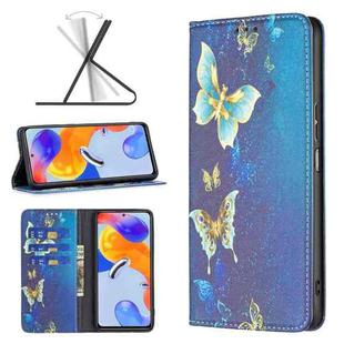 For Xiaomi Redmi Note 11 Pro International Colored Drawing Invisible Magnetic Leather Phone Case(Gold Butterflies)