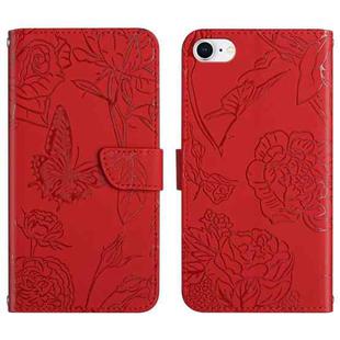For iPhone SE 2022 / SE 2020 / 8 / 7 Skin Feel Butterfly Peony Embossed Leather Phone Case(Red)