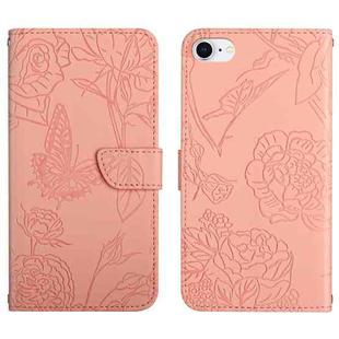 For iPhone SE 2022 / SE 2020 / 8 / 7 Skin Feel Butterfly Peony Embossed Leather Phone Case(Pink)