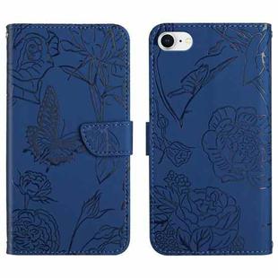For iPhone SE 2022 / SE 2020 / 8 / 7 Skin Feel Butterfly Peony Embossed Leather Phone Case(Blue)