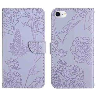 For iPhone SE 2022 / SE 2020 / 8 / 7 Skin Feel Butterfly Peony Embossed Leather Phone Case(Purple)