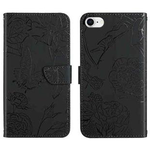 For iPhone SE 2022 / SE 2020 / 8 / 7 Skin Feel Butterfly Peony Embossed Leather Phone Case(Black)