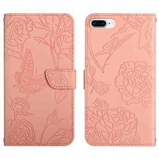 Skin Feel Butterfly Peony Embossed Leather Phone Case For iPhone 8 Plus / 7 Plus(Pink)