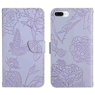 Skin Feel Butterfly Peony Embossed Leather Phone Case For iPhone 8 Plus / 7 Plus(Purple)