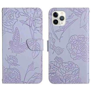 For iPhone 12 Pro Max Skin Feel Butterfly Peony Embossed Leather Phone Case(Purple)