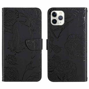 For iPhone 12 Pro Max Skin Feel Butterfly Peony Embossed Leather Phone Case(Black)