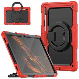 For Samsung Galaxy Tab S8 Ultra Shoulder Strap Silicone + PC Tablet Case(Red)