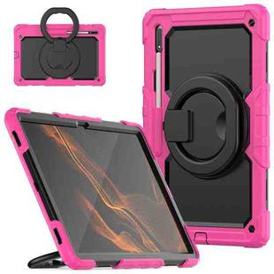 For Samsung Galaxy Tab S8 Ultra Shoulder Strap Silicone + PC Tablet Case(Rose Red Black)