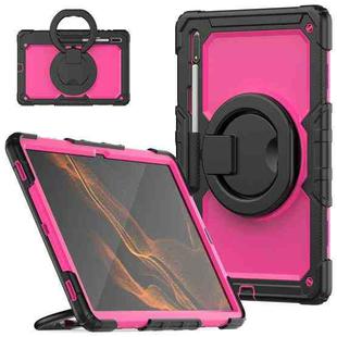 For Samsung Galaxy Tab S8 Ultra Shoulder Strap Silicone + PC Tablet Case(Black Rose Red)