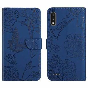 For LG K22 Skin Feel Butterfly Peony Embossed Leather Phone Case(Blue)